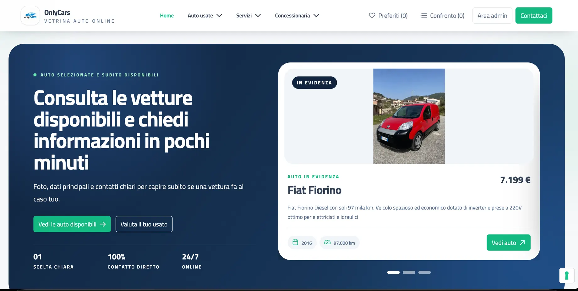 Home page di OnlyCars, sito vetrina di auto usate in Calabria